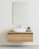 Mobile bagno Elyo - Mobile sospeso 80cm - Rovere di bordeaux - Con lavabo ceramica e specchio - Cassetto soft - close - doomostore