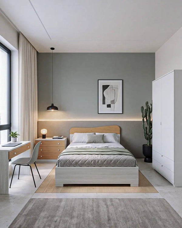 Cameretta Completa Fabri - Betulla/Virginia per ragazzi e bambini - Scrittoio Genius - Letto Fly contenitore - Armadio Zamia - Comodino Silenzio