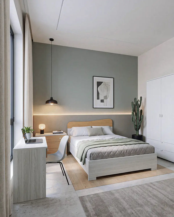 Cameretta Completa Fabri - Betulla/Virginia per ragazzi e bambini - Scrittoio Genius - Letto Fly contenitore - Armadio Zamia - Comodino Silenzio