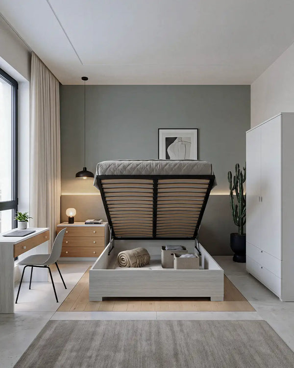 Cameretta Completa Fabri - Betulla/Virginia per ragazzi e bambini - Scrittoio Genius - Letto Fly contenitore - Armadio Zamia - Comodino Silenzio