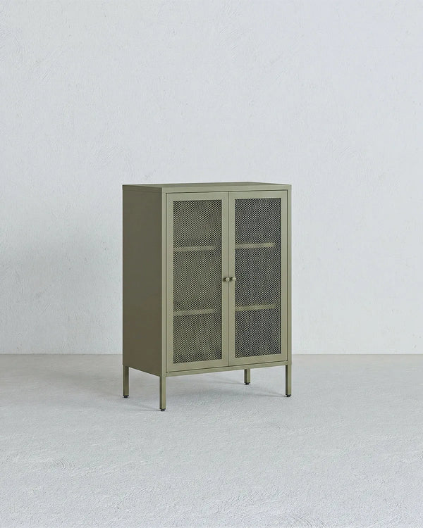 Vetrinetta Trama UNIT - Oliva - Vetrinetta Moderna in metallo verniciato - 2 Ante - doomostore