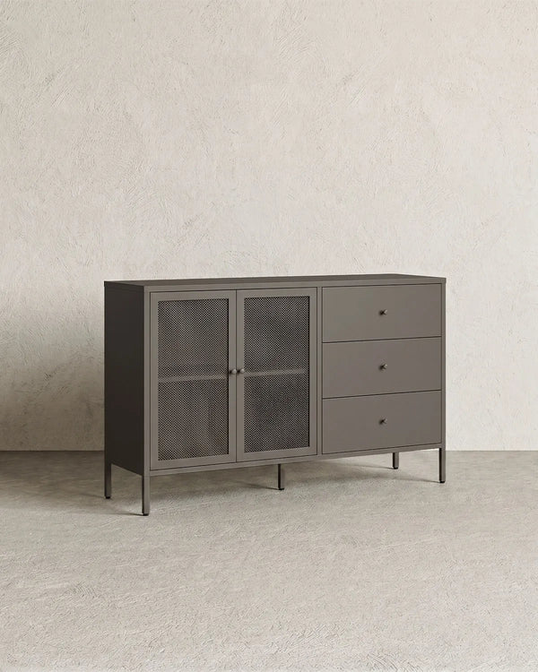 Madia Trama COMBO - Antracite - Credenza Moderna in metallo verniciato - 2 Ante 3 Cassetti - doomostore