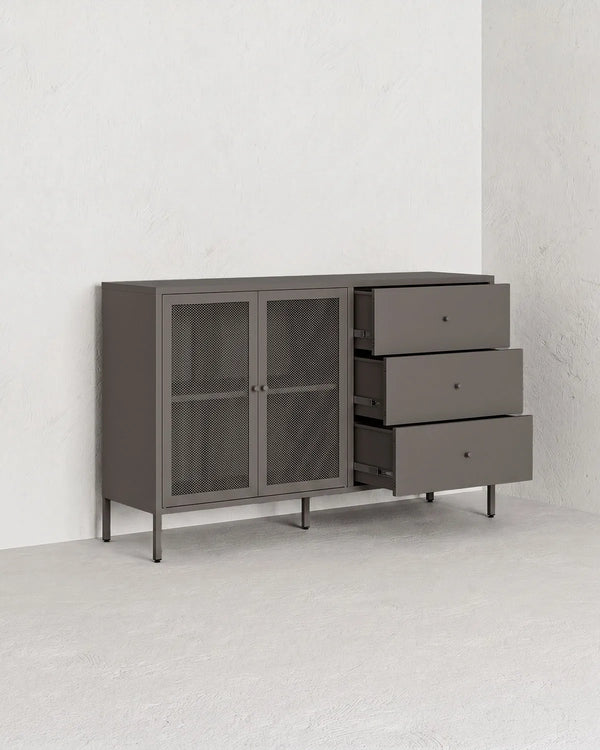 Madia Trama COMBO - Antracite - Credenza Moderna in metallo verniciato - 2 Ante 3 Cassetti - doomostore