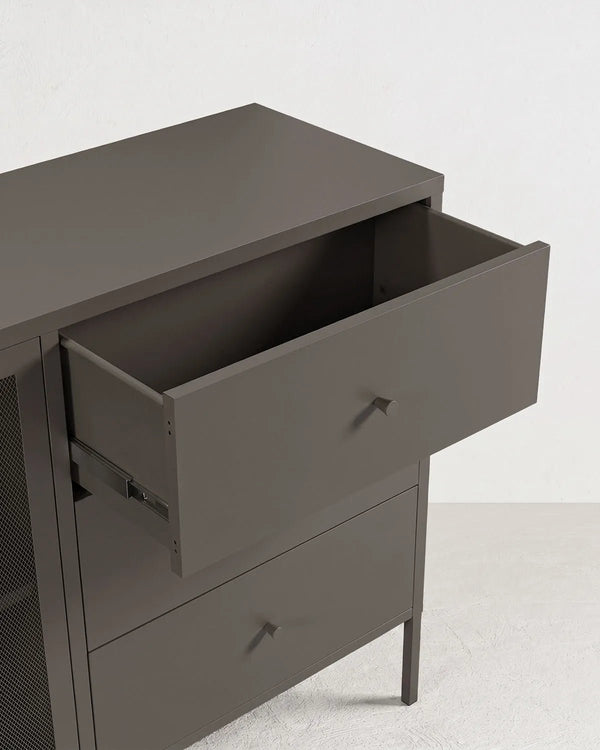 Madia Trama COMBO - Antracite - Credenza Moderna in metallo verniciato - 2 Ante 3 Cassetti - doomostore