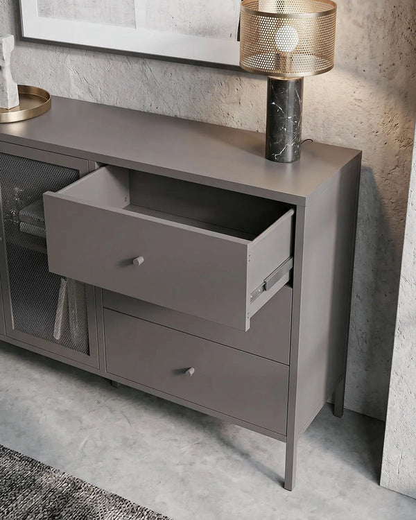 Madia Trama COMBO - Antracite - Credenza Moderna in metallo verniciato - 2 Ante 3 Cassetti - doomostore