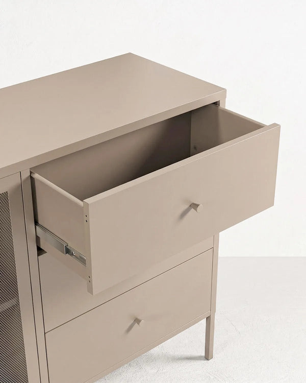 Madia Trama COMBO - Tortora - Credenza Moderna in metallo verniciato - 2 Ante 3 Cassetti - doomostore
