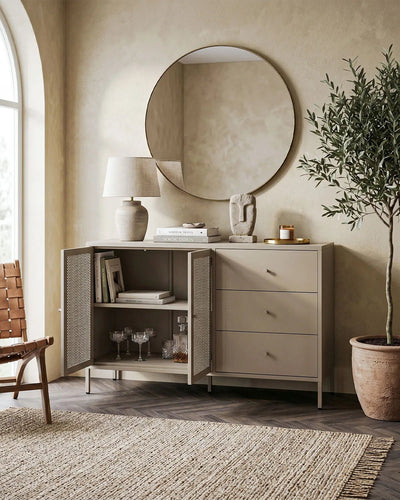 Madia Trama COMBO - Tortora - Credenza Moderna in metallo verniciato - 2 Ante 3 Cassetti -