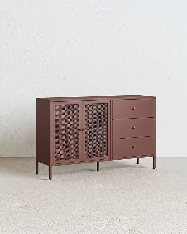 Madia Trama COMBO - Rame - Credenza Moderna in metallo verniciato - 2 Ante 3 Cassetti - doomostore