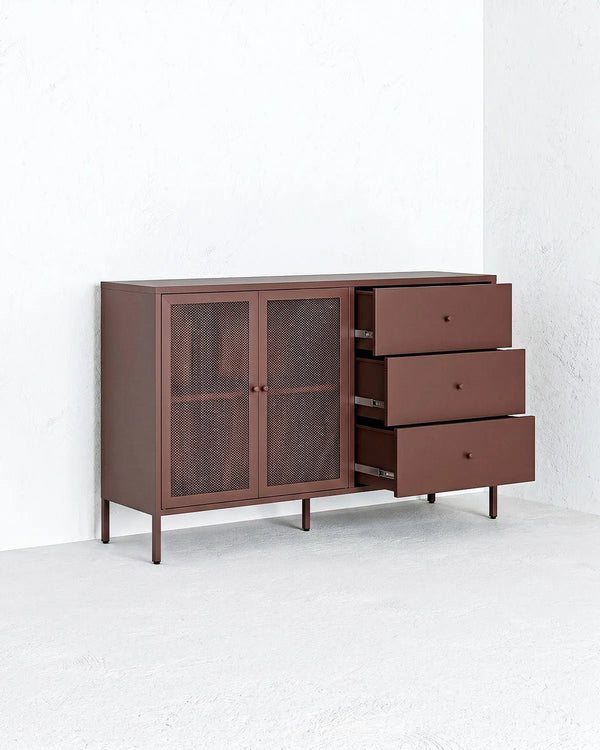 Madia Trama COMBO - Rame - Credenza Moderna in metallo verniciato - 2 Ante 3 Cassetti - doomostore