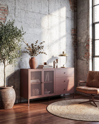 Madia Trama COMBO - Rame - Credenza Moderna in metallo verniciato - 2 Ante 3 Cassetti -