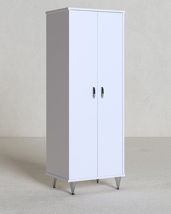 Armadio multiuso Italo 2 ante - Mobile portascopa salvaspazio in resina pvc - 3 ripiani interni e un vano portascope - 60 x 165 x 50 cm - doomostore