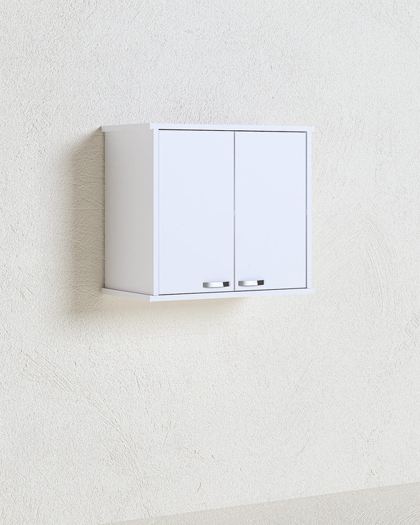 Pensile lavanderia Teo - 2 ante - Salvaspazio per bagno e lavanderia a muro in resina pvc - Ripiano incluso - 60 x 52 x 34 cm - doomostore