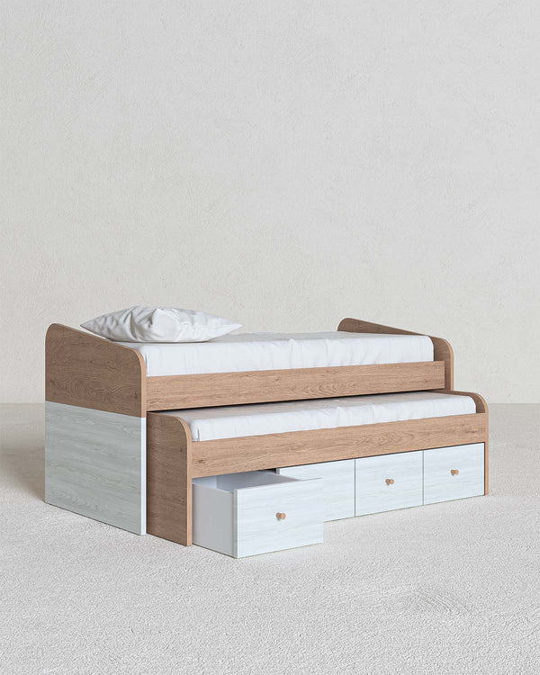 Letto attrezzato Flip - Letto salvaspazio moderno per cameretta - Letto inferiore e 4 vani cassetti inferiori - 7 varianti colore personalizzabili - Rete a doghe inclusa - doomostore