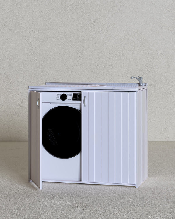 Mobile coprilavatrice Candida - Con 2 ante e lavatoio - Contenitore salvaspazio per interni ed esterni in pvc - Lavatrice non inclusa - Miscelatore opzionale - 109 x 94 x 60 cm - doomostore