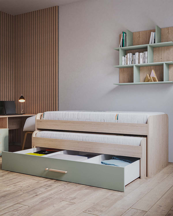 Letto attrezzato Gix - Letto salvaspazio moderno per cameretta - Letto inferiore e vano cassetto - 7 varianti colore personalizzabili - Rete a doghe inclusa - doomostore