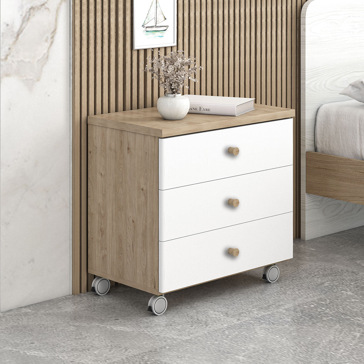 Comodino Moderno 2 Cassetti Tema Animali Legno Chiaro Rupert - 3