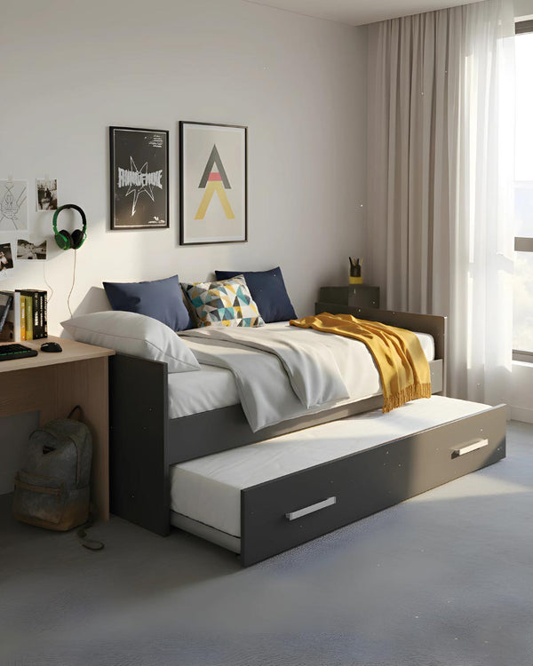 Letto attrezzato Jeff - Letto salvaspazio moderno per cameretta - Struttura antracite - Letto inferiore - Rete a doghe inclusa - doomostore