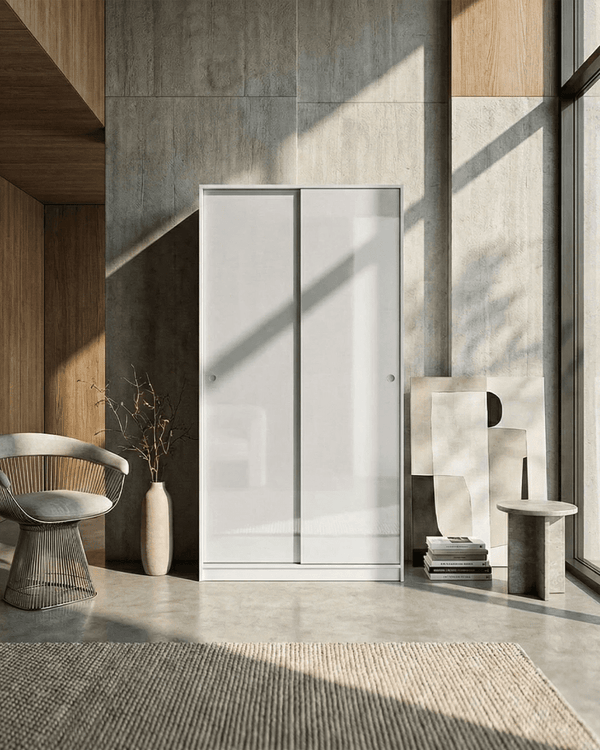 Armadio Cordova - Guardaroba scorrevole moderno - 2 ante - Struttura bianca lucida - 1 ripiano incluso - L. 100 x H. 204 x P. 50 cm - doomostore