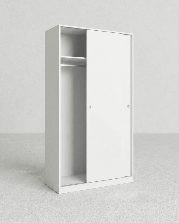 Armadio Cordova - Guardaroba scorrevole moderno - 2 ante - Struttura bianca lucida - 1 ripiano incluso - L. 100 x H. 204 x P. 50 cm - doomostore