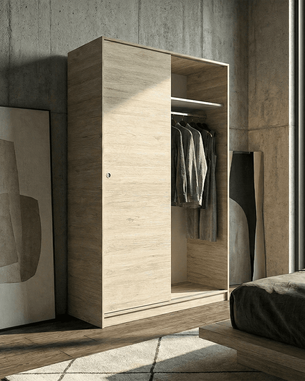 Armadio Girona - Guardaroba scorrevole moderno - 2 ante - Struttura Olmo - 1 ripiano incluso - L. 100 x H. 204 x P. 50 cm - doomostore