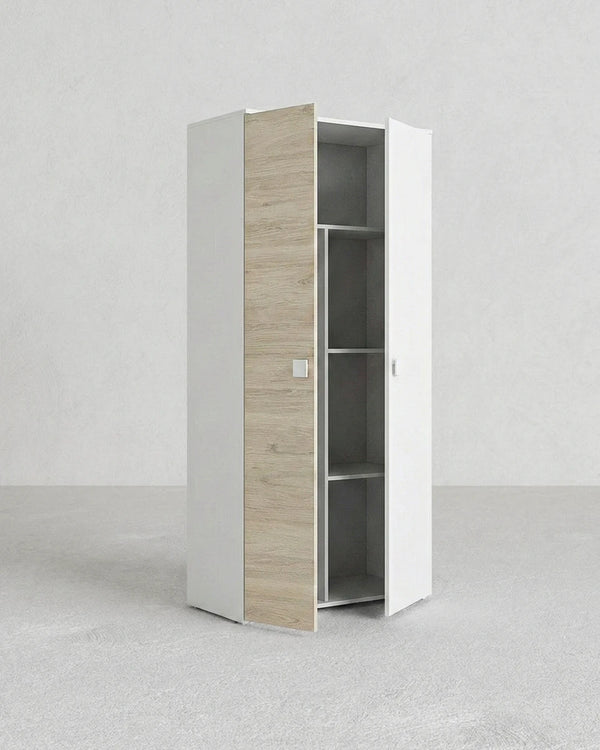 Armadio Bilbao - Guardaroba moderno - 2 ante - Struttura bianca/olmo - 4 ripiani inclusi - 90 x 205 x 52 cm - doomostore