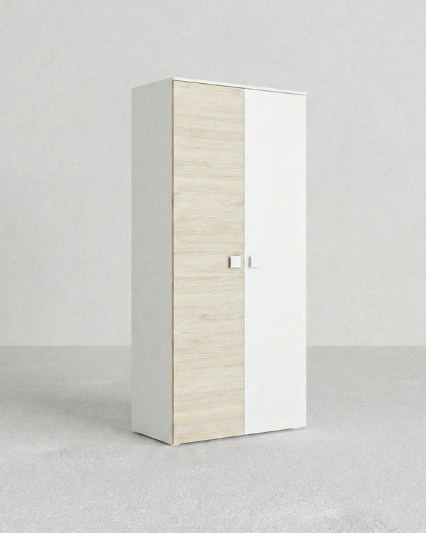 Armadio Bilbao - Guardaroba moderno - 2 ante - Struttura bianca/olmo - 4 ripiani inclusi - 90 x 205 x 52 cm - doomostore