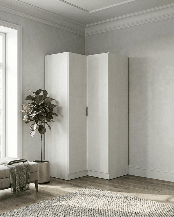 Armadio Michelle - Guardaroba ad angolo moderno - 2 ante - Struttura bianca - 5 ripiani inclusi - 90,5 x 184,2 x 92,5 cm - doomostore