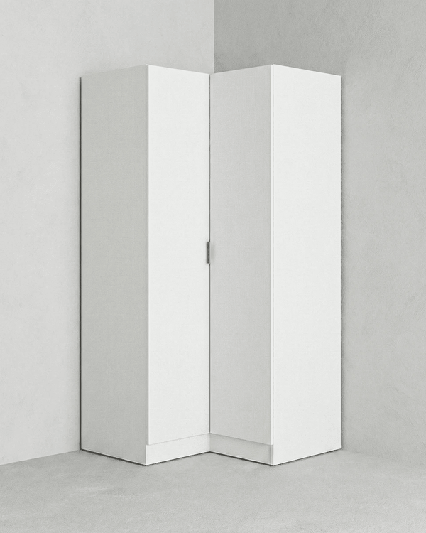 Armadio Michelle - Guardaroba ad angolo moderno - 2 ante - Struttura bianca - 5 ripiani inclusi - 90,5 x 184,2 x 92,5 cm - doomostore