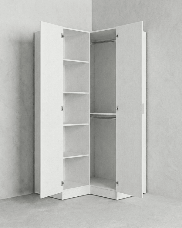 Armadio Michelle - Guardaroba ad angolo moderno - 2 ante - Struttura bianca - 5 ripiani inclusi - 90,5 x 184,2 x 92,5 cm - doomostore