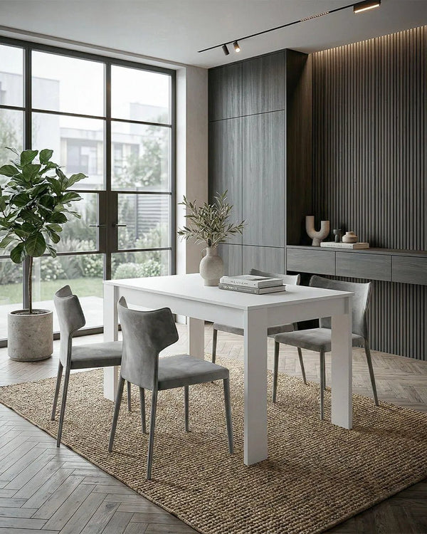 Tavolo da Pranzo ELVAR – Tavolo Rettangolare Fisso Moderno Bianco per 6 Persone - doomostore