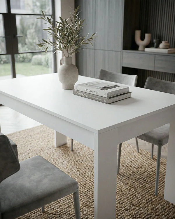 Tavolo da Pranzo ELVAR – Tavolo Rettangolare Fisso Moderno Bianco per 6 Persone - doomostore