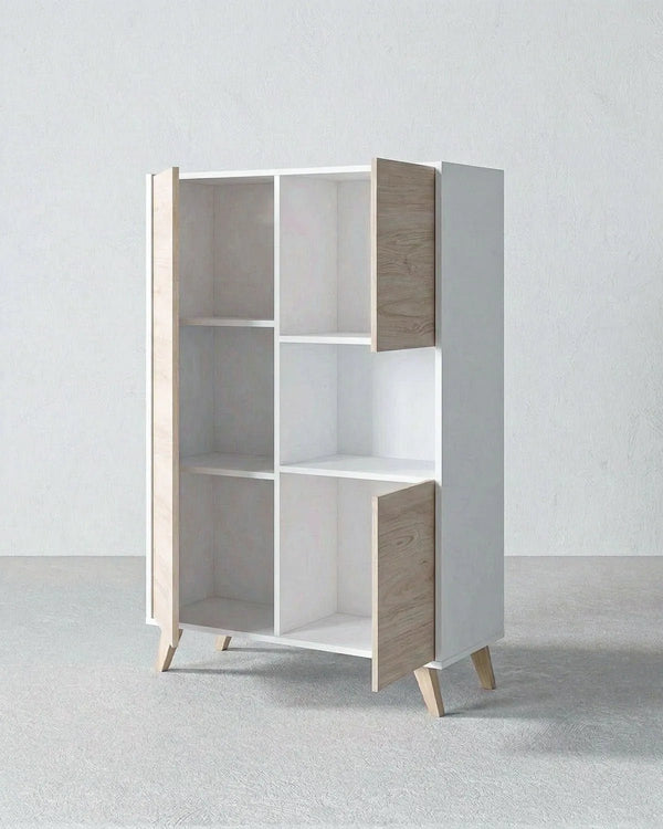 Mobile ASTRI – Cabinet Moderno 2 Ante con Vano a Giorno Bianco e Olmo - doomostore