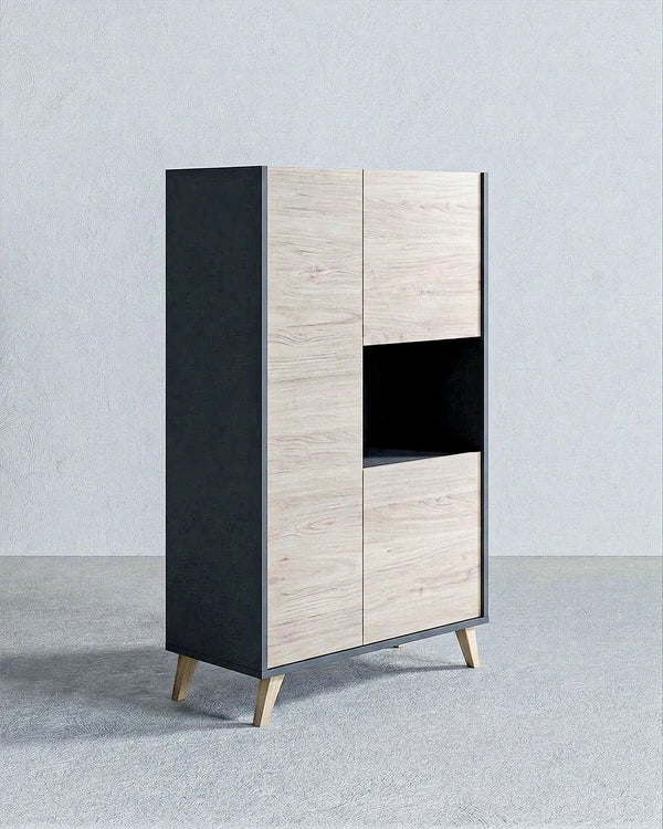 Mobile ZENITH – Cabinet Moderno 2 Ante con Vano a Giorno Antracite e Olmo - doomostore