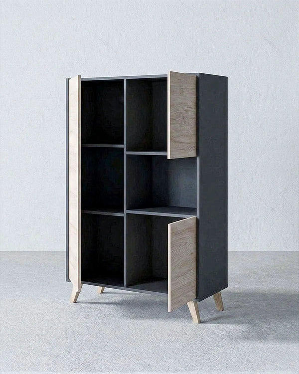 Mobile ZENITH – Cabinet Moderno 2 Ante con Vano a Giorno Antracite e Olmo - doomostore