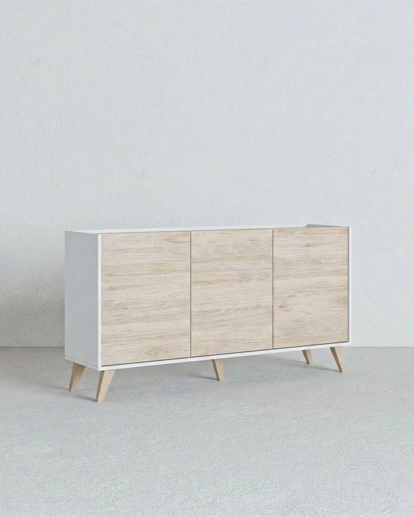 Madia SVEN – Credenza Moderna 3 Ante con Ripiani Regolabili Bianco e Olmo - doomostore