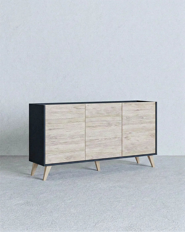 Madia HORIZON – Credenza Moderna 3 Ante con Ripiani Regolabili Antracite e Olmo - doomostore