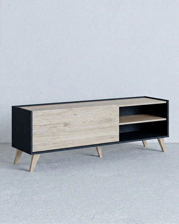 Mobile TV FOCUS – Porta TV Moderno Stile Nordico con Anta e Ripiani Antracite e Olmo 155 cm - doomostore