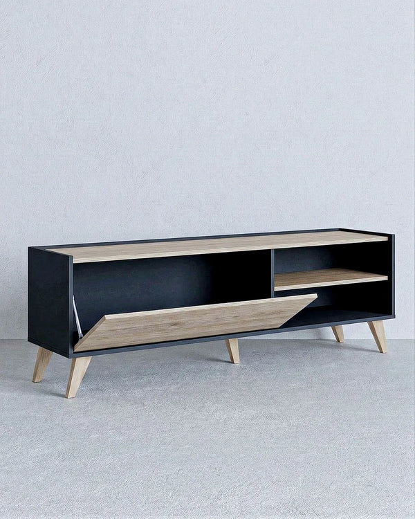 Mobile TV FOCUS – Porta TV Moderno Stile Nordico con Anta e Ripiani Antracite e Olmo 155 cm - doomostore