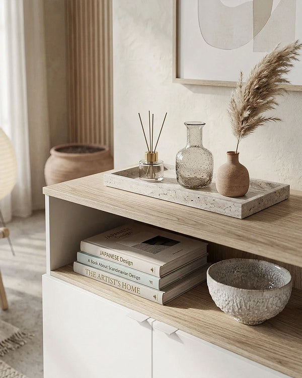 Mobile KIRO – Mobiletto Complementare 2 Ante con Vano a Giorno Bianco Olmo - doomostore