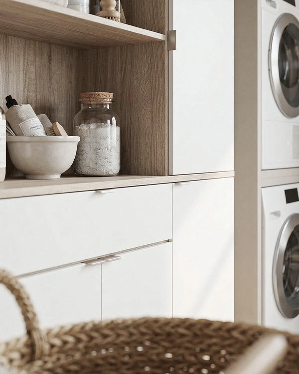 Mobile KOMAN – Mobile Contenitore Alto con Ripiani, Cassetto e 3 Ante Bianco e Olmo - doomostore