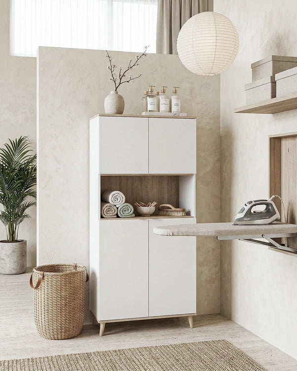 Mobile Alto NERIS – Mobile contenitore con 4 Ante e Vano a Giorno Bianco e Olmo - doomostore