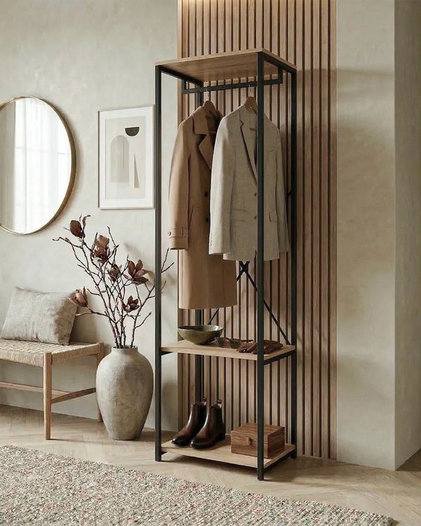 Armadio a Giorno TROK – Appendiabiti con Ripiani – Struttura in Metallo Nero