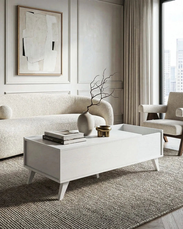 Tavolino LIFT – Tavolino da Salotto con Piano Apribile e Vano Contenitore Bianco - doomostore