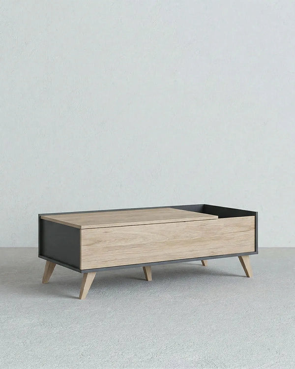 Tavolino NORDIK – Tavolino da Salotto con Piano Apribile e Vano Contenitore – Olmo e Antracite - doomostore