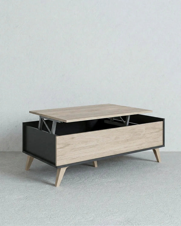 Tavolino NORDIK – Tavolino da Salotto con Piano Apribile e Vano Contenitore – Olmo e Antracite - doomostore