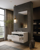 Mobile bagno Kora - Mobile sospeso bianco 80cm - Melaminico antigraffio - Con lavabo ceramica e specchio - doomostore