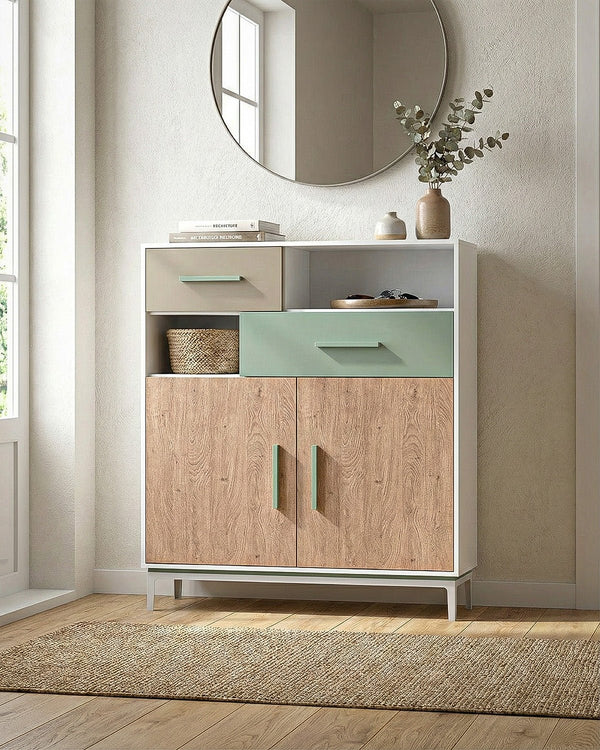 Madia LUNARIA – 2 ante, 2 cassetti - L.132,4cm x H.149cm x P.41cm - Biancoluna/Virginia/Oliva/Clay - doomostore