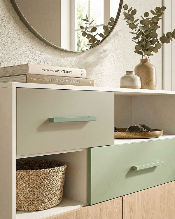 Madia LUNARIA – 2 ante, 2 cassetti - L.132,4cm x H.149cm x P.41cm - Biancoluna/Virginia/Oliva/Clay - doomostore