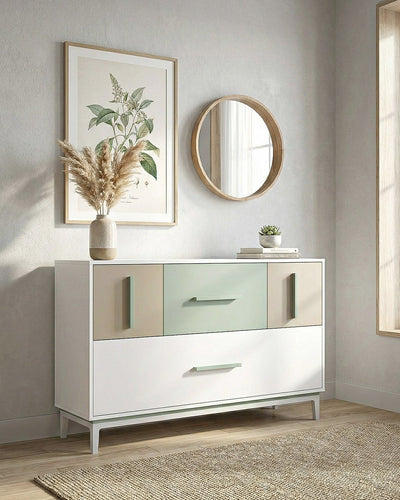 Madia SELENE - 4 cassetti - L.134,3cm x H.94cm x P.41cm - Biancoluna/Oliva/Clay