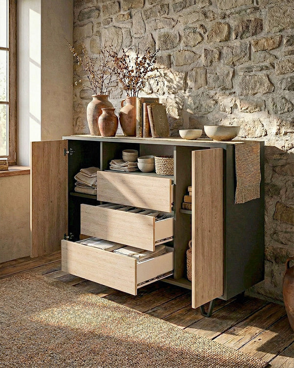 Madia TARIS - 2 ante, 3 cassetti - L.136,3cm x H.100cm x P.41cm - Antracite/Virginia - doomostore